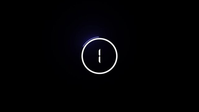 10 second countdown timer icon animation. countdown animation from 10 to 0 Modern flat design with glowing neon circle timer on Black Background.