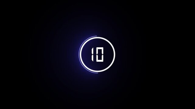20 second countdown timer icon animation. countdown animation from 20 to 0 Modern flat design with glowing neon circle timer on Black Background.