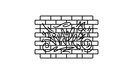 Scribbled street art tag on brick wall texture design. © nur
