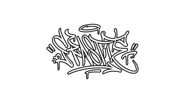 Intricate wildstyle graffiti piece line art design.