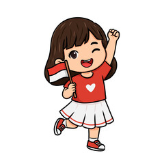 Fototapeta premium Girl Waving Indonesian Flag