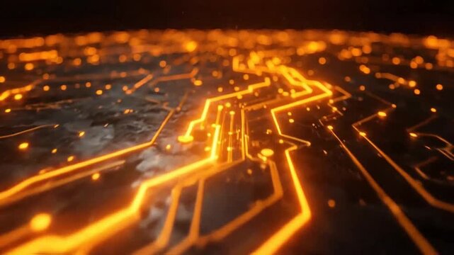 Glowing orange circuit board lines on a dark textured background