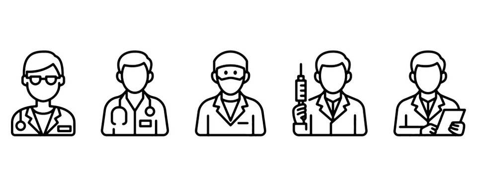 Doctor Icon Set. Medical Frontliners, Surgeons and Healthcare Thin Line Vector Icons for App and Web Design Illustration