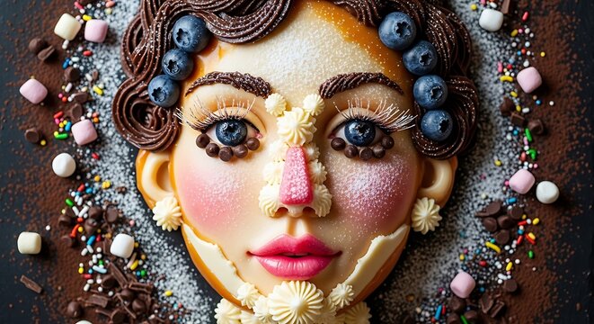 Decorative cake woman face portrait dessert.