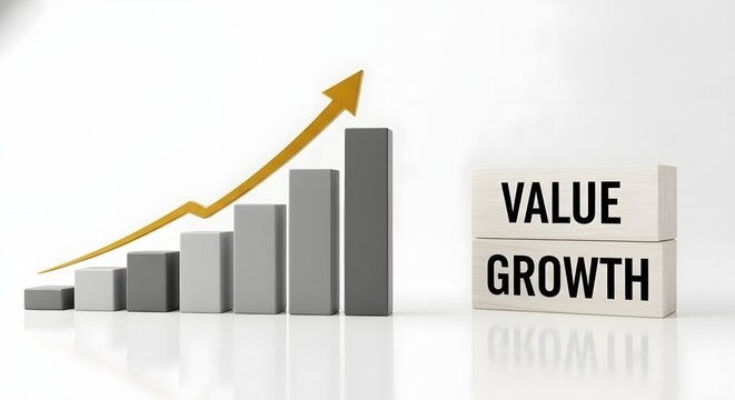 Value growth concept with increasing bar graph and arrow