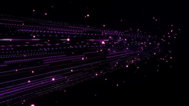 Cinematic 4K seamless background featuring curved, parallel neon data tracks. Golden and amber light packets race along the high-speed cyber highway under a canopy of sparkling cosmic dust.