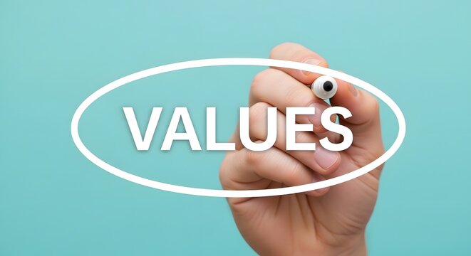 Hand writing values concept with marker business ethics and core value illustration