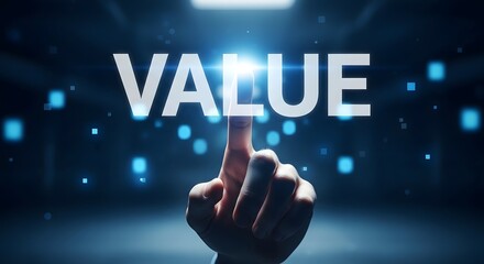 Obraz premium Maximize business value hand pressing 'value' button with digital interface