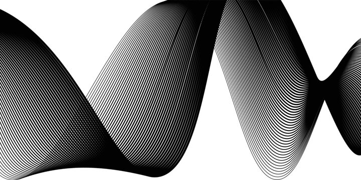 Black on white abstract perspective line stripes with 3d dimensional effect isolated on white.