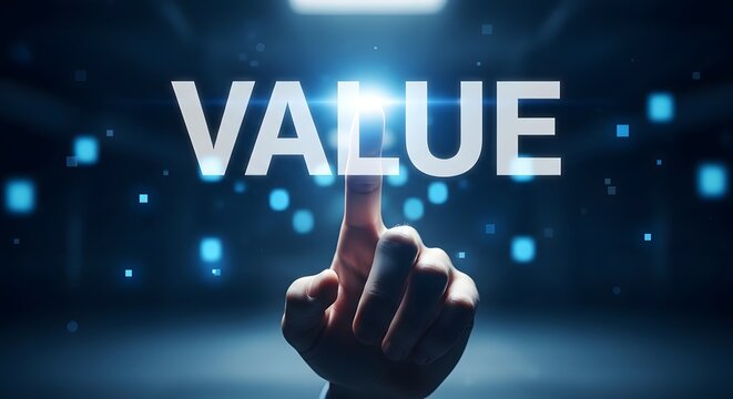 Maximize business value hand pressing 'value' button with digital interface