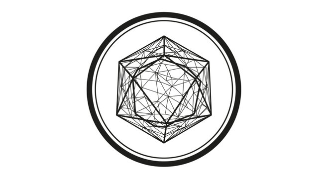 Geometric wireframe icosahedron within a concentric ring