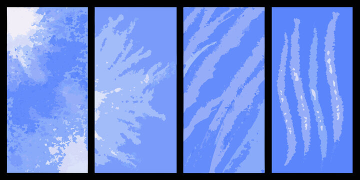 Blue cloud formations in four vertical panels abstract vector illustration