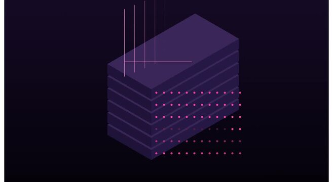 Isometric data server stack with digital network animation