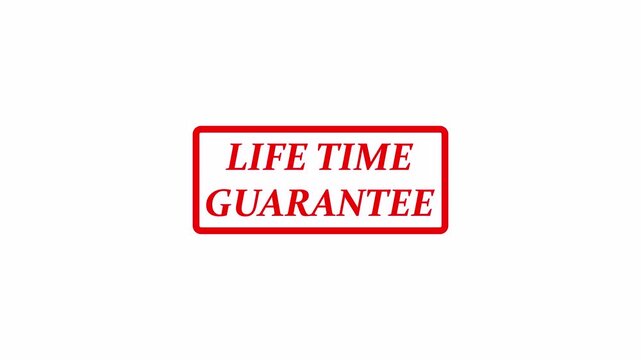Lifetime Guarantee Rubber Stamp Reveal Animation on Transparent Background.
