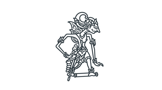 Javanese shadow puppet line art character from Indonesia.