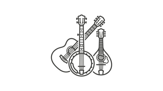 Collection of folk string musical instruments line art.
