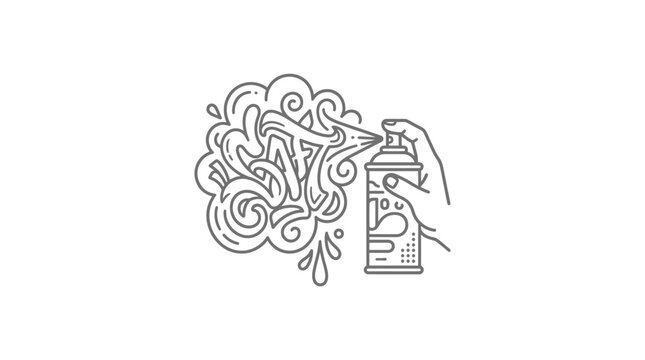 Graffiti spray can with swirling smoke clouds line art.