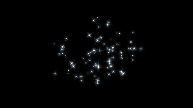 Sparkling star dust trail animation with white glitter particles, twinkle shine effects, glowing fairy dust burst, cartoon doodle stars, seamless magic light transition on transparent background 4k