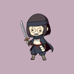 Obraz premium Chibi Ninja Character with Katana Illustration
