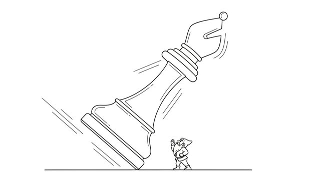 Tiny Knight Faces Giant Falling Chess Bishop: Symbol of Overcoming Obstacles and Strategy