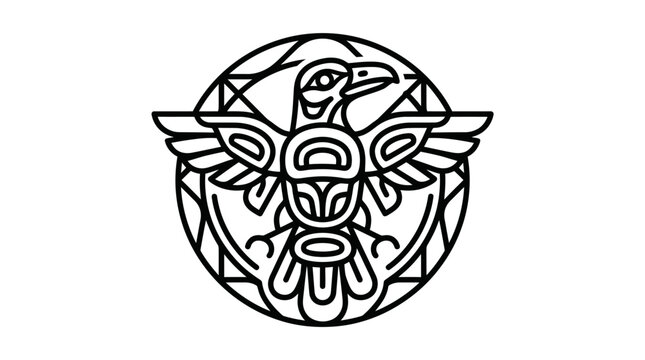 Pacific Northwest indigenous raven bird icon in circular frame.