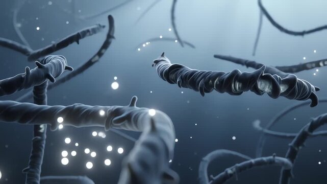 Microscopic Illustration Of Ebola Virus Particles In Human Infection Concept With Detailed Medical Visualization Style