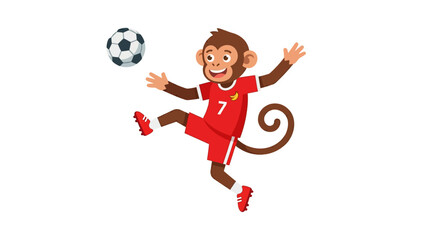 Ideal for sportsthemed designs, website banners, or social media posts featuring a cheerful monkey in a soccer uniform. © Luqman