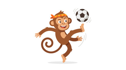 Cheerful headband monkey juggling soccer ball. Suitable for sports events, print designs, childrens products, and creative projects. © Luqman