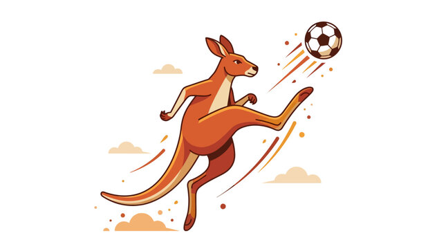 Animated kangaroo soccer player in graphic art style, perfect for sportsthemed designs, childrens illustrations, and australianthemed projects.