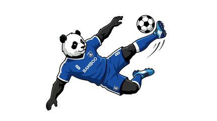 Blue bamboo soccer panda illustration for athletic gear, sportswear, mascot, sports ball, equipment, and professional sports. Suitable for sportswear designs. © Luqman