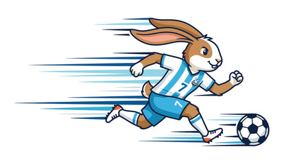 Fototapeta premium Speedy brown rabbit athlete in football player jersey as mascot for racing club. Perfect for sports themed designs and marketing materials.