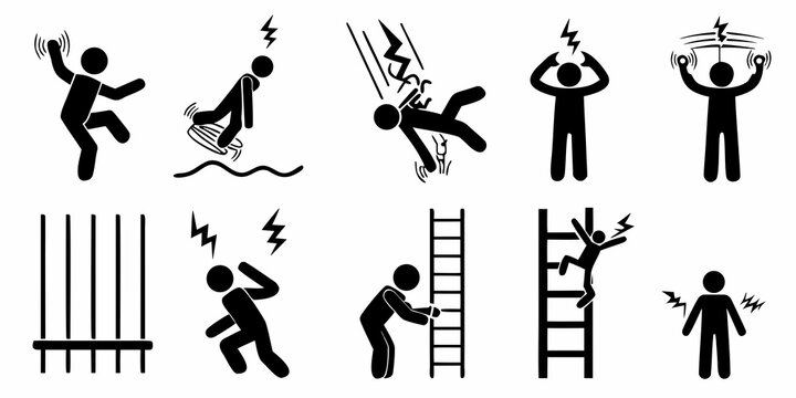 Electrical Hazard Icons Black Silhouette Set On White Background