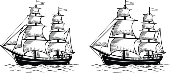 Vintage sailing ship sketches, hand drawn maritime vessel illustrations vector collection for nautical transportation design © Sume