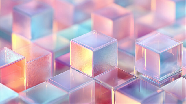 Frosted glass cube grid with a soft purple-blue gradient and cinematic lighting. Macro depth of field and clean space evoke a serene tech mood. Ideal backdrop for corporate websites and presentations.