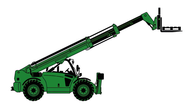 Green Telehandler Construction Vehicle Vector Illustration