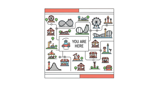 Amusement Park Map Illustration with Rides and Attractions