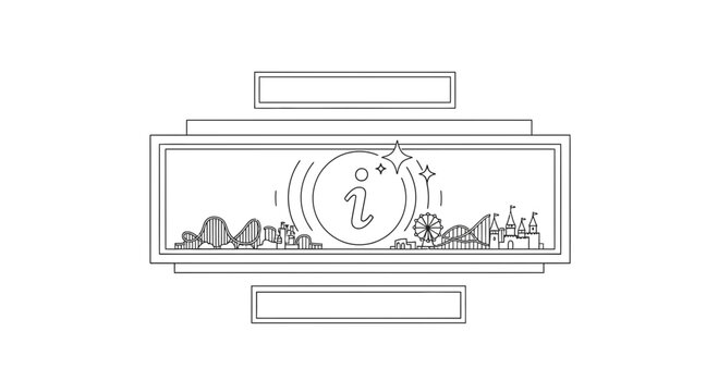 Amusement Park Information Sign Line Art Illustration - Funfair Guide and Entertainment Concept