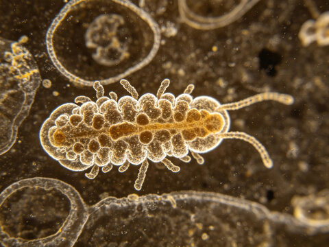 Original transmission electron micrograph of Rickettsia prowazekii, a typical pathogen of typhus, showing its intracellular localization, obtained using transmission electron microscopy.