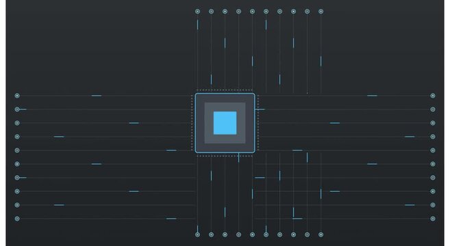 Digital cpu processor chip with animated data circuit animation