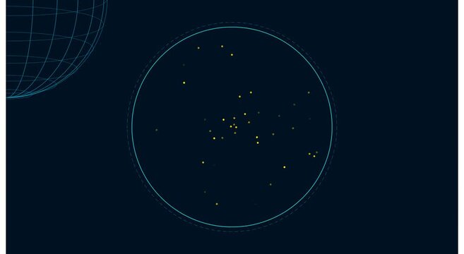Digital radar interface with scanning globe and data animation