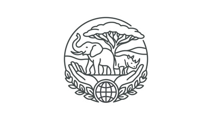 Safari wildlife conservation elephant and rhino icon. © ANISA