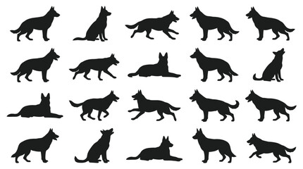 Fototapeta premium German Shepherd Dog Silhouette Vector Set in Various Poses and Actions