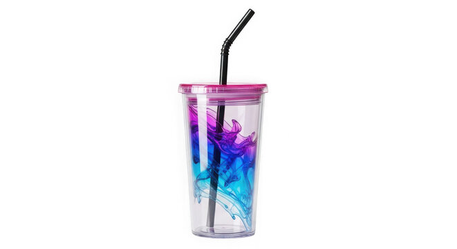 Color-changing drink with straw in a plastic cup