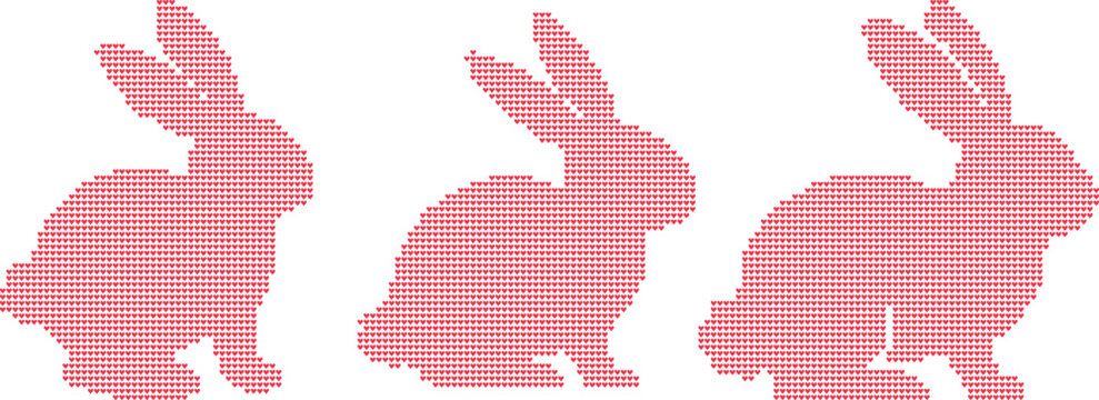 Cute red heart pattern rabbits on white background vector