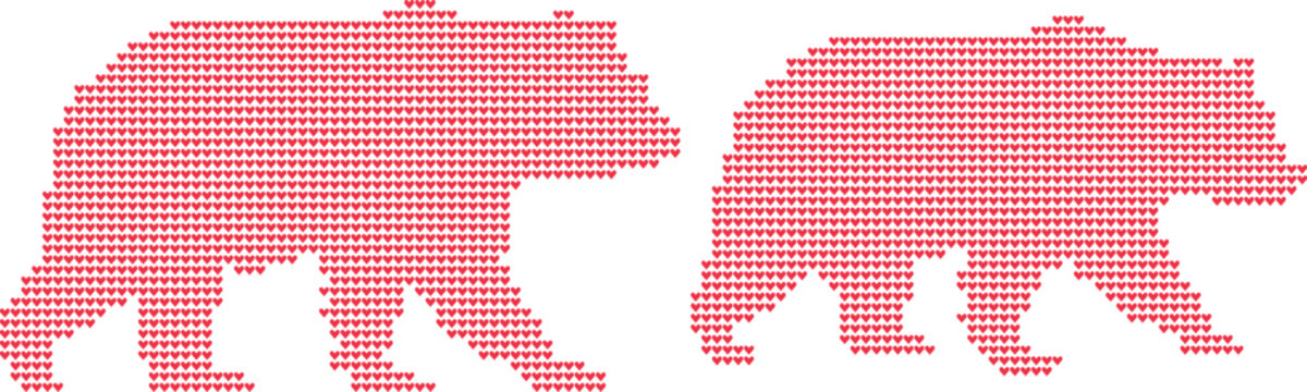 Two red heart pattern bears on white background vector