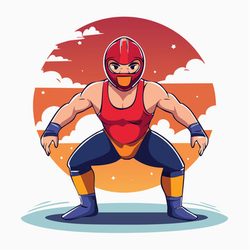 Wrestler in Red Mask and Suit
