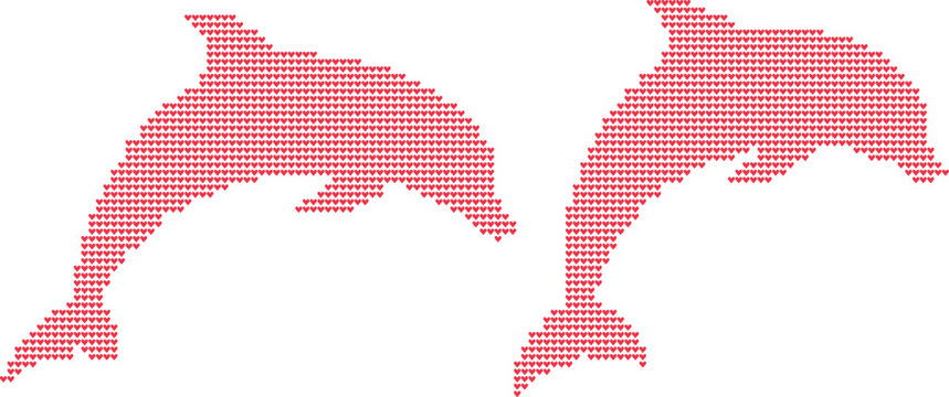 Two red dolphins heart pattern graphic design