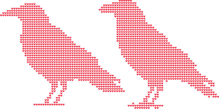 Two red crows heart pattern graphic design