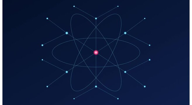 Abstract atom model with rotating orbits and neural animation