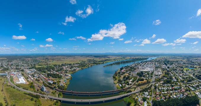 Aerial view of the Old and New Bridges at Grafton